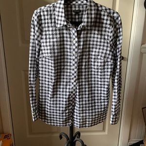 Talbots gingham checked black and white blouse